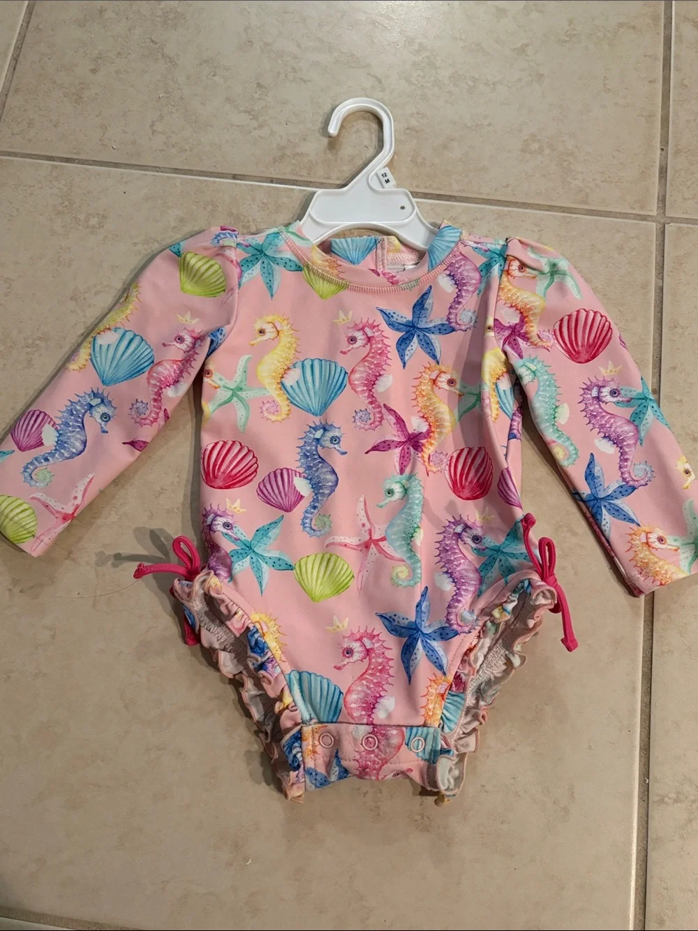 Posh Peanut Pink Seahorse Long-Sleeve One-Piece Swimsuit